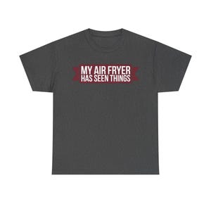 Shirt Airfryer Obsession Mijn heteluchtfriteuse heeft dingen gezien Grappige keukenhumor Papa grap cadeau voor kookliefhebbers afbeelding 4