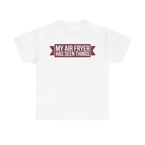 Shirt Airfryer Obsession Mijn heteluchtfriteuse heeft dingen gezien Grappige keukenhumor Papa grap cadeau voor kookliefhebbers afbeelding 1