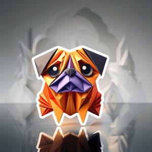Origami Pug Sticker | Cute Kiss Cut Vinyl Sticker for Dog Lovers, Kawaii Pug Laptop Decal, Origami Dog Aesthetic Gift