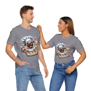 Pug Baking Cookies Mother's Day Shirt, Cute Chef Dog Tee, Funny Kitchen Apron Gift, Unisex T-Shirt for Dog Lovers, Cartoon Animal Clothing,