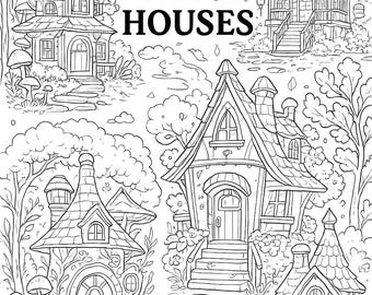 160 páginas para colorear de casitas de hadas mágicas - Estilo Cottagecore PDF (Descarga digital)