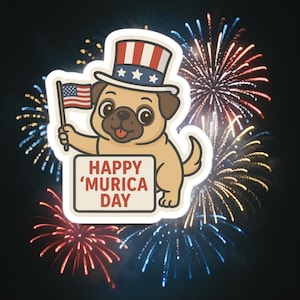 Festliche Aufkleber Kiss-Cut Hunde | Happy 'Murica Day, 4. Juli Dekor, süße Mops-Aufkleber, amerikanische Feiertagsaufkleber, Partygeschenke, Laptop-Aufkleber