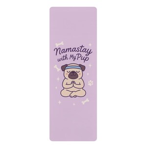Yoga Mat, Lavender Rubber Mat for Yoga and Meditation, Namastay with My Pup Design, Cute Pug Gift, Lotus Pose, Dog Bones, Sparkles, Exercise