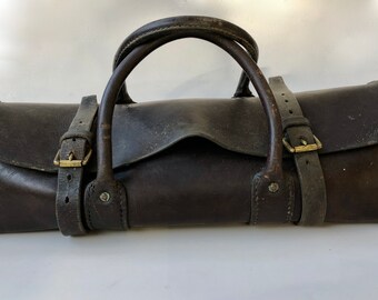 Cowhide Blacksmith's Tool Bag, Brass Buckles, Vintage Old Leather