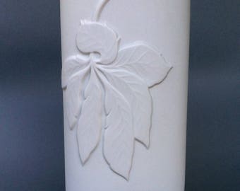 White Bisque Porcelain Vase Made by THOMAS Horse Chestnut Leaf Releif Mid Century