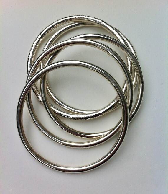 Set of Five Sterling Silver Solid Round Wire Bang… - image 7