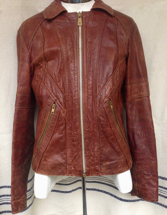 Leather Riding Jacket Nice Patina 1940's Zippered