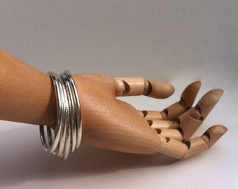 Set of Five Sterling Silver Solid Round Wire Bangles
