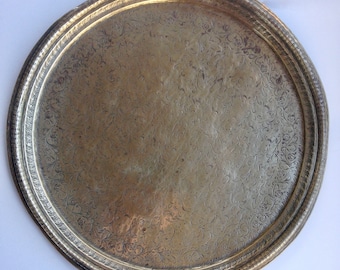 Antique Brass Tray Hand Engraved, Dancing Monkeys, Hand Made.