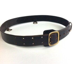 Black Leather Vintage British Sam Browne Military Belt