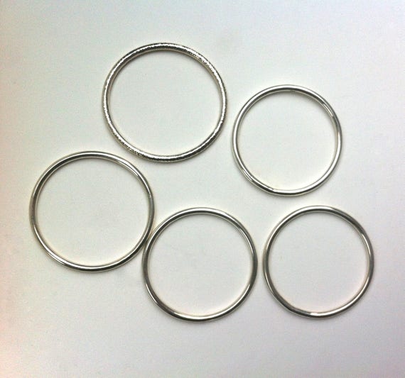 Set of Five Sterling Silver Solid Round Wire Bang… - image 4