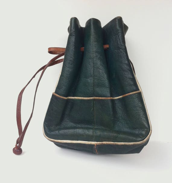 Vintage Green Leather Drawstring Bucket Bag