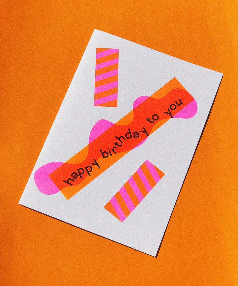 Confetti A5 Birthday Risograph Card / Blank Birthday Card / Riso Printed Card / Colourful Bday Card / Neon Card / Pack of Birthday Cards image 1