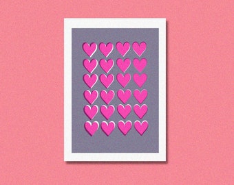 Hearts A6 Mini Card Pack / Risograph / Friend Greetings Card / Blank Greetings Card / Recycled Materials / Riso Print Card / Handmade