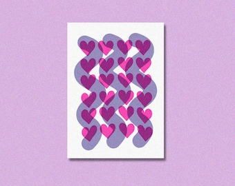 Hearts A6 Mini Card Pack / Risograph / Friend Greetings Card / Blank Greetings Card / Recycled Materials / Riso Print Card / Handmade