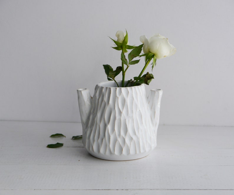 White Vase Ceramic Vase Large Vase Vase With Texture Table Etsy