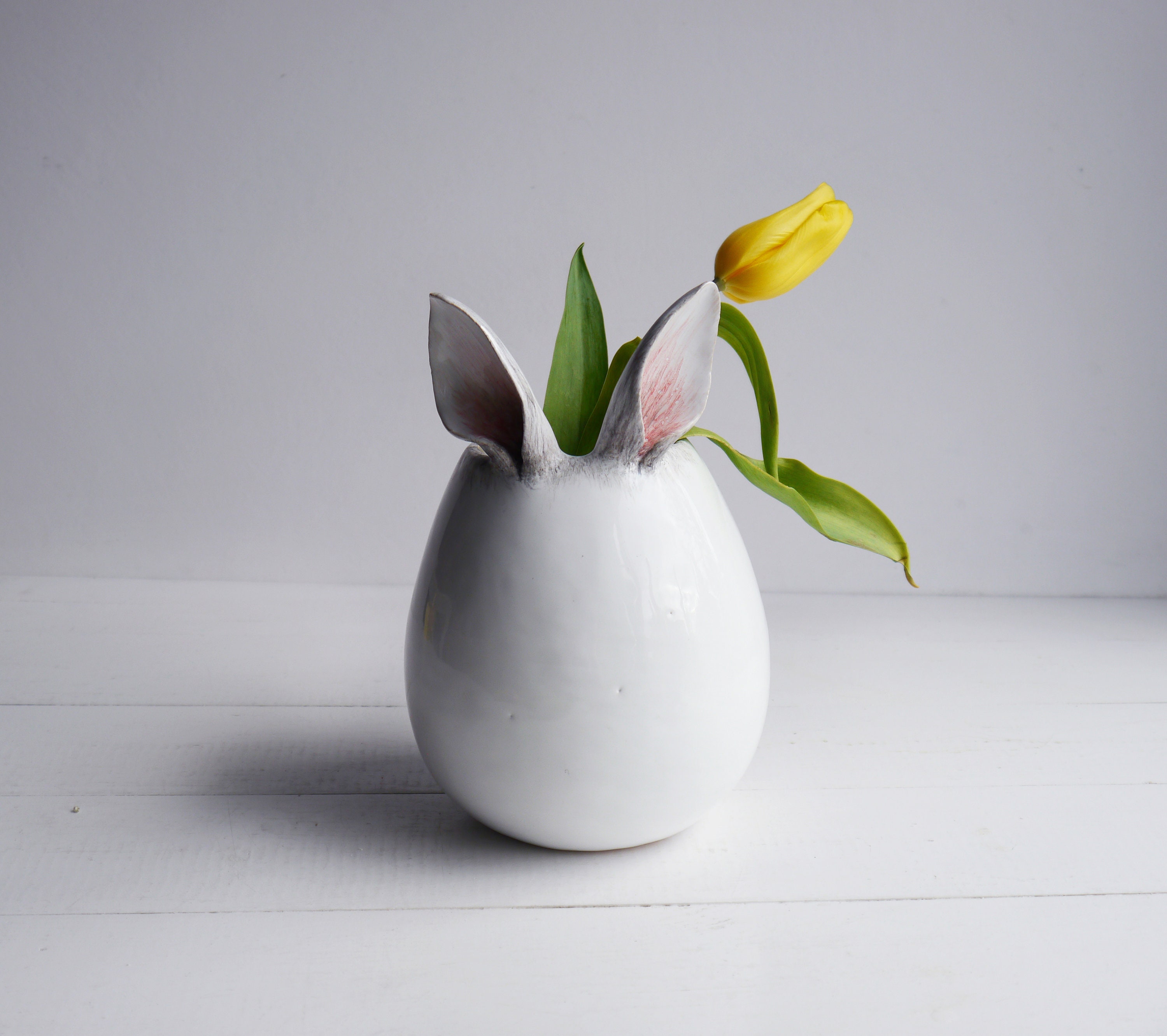 Vase with rabbit ears white vase ceramic vase vase with Etsy