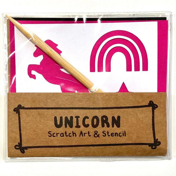 Eco friendly birthday Unicorn party bag filler for paper party bags, Plastic free, Alternative Party Favour, Unicorn Party Bag scratch art