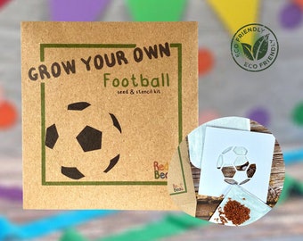 Football Party Seed and Stencil Packs for Party Bags or Class Gifts. Plastic Free, Eco Friendly For a Kids Football Party Favours.