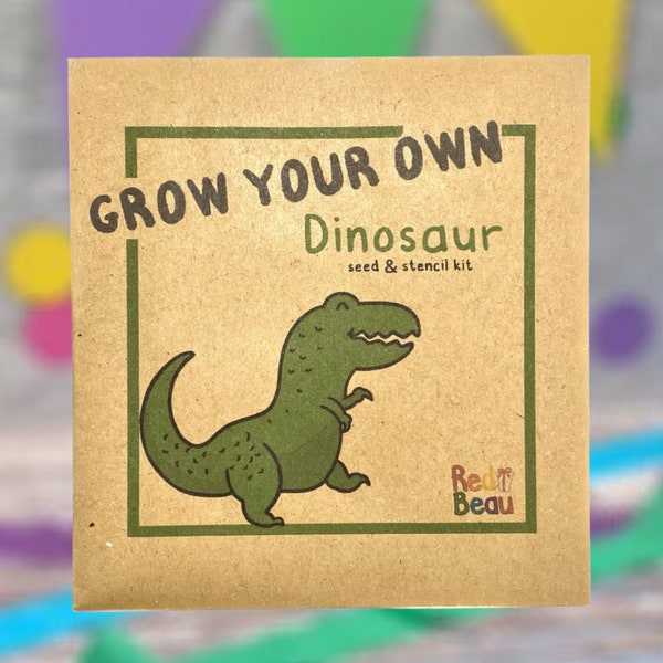 Dinosaur party seed and stencil pack, party bag fillers for dinosaur birthday parties. Eco friendly and plastic free
