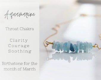 Aquamarine necklace - Raw Aquamarine Necklace - March Birthstone Necklace - Crystal Necklace - Gemstone Bar Necklace - Raw Crystal Choker