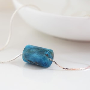 Apatite Crystal Necklace - Neon Blue Apatite Bar Pendant - Something Blue for Bride - Genuine Gemstones - Neon Apatite - Crystal Necklace