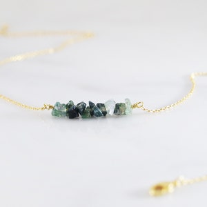 Moss Agate Necklace - Green Moss Agate Necklace - Crystal Choker Necklace - Boho Necklace - Moss Agate Pendant - Gold Dainty Crystal Pendant