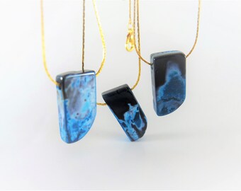 Blue Fire Agate Necklace/Black/Ice Blue Agate Necklace/Blue Black Agate Necklace /Blue Fire Agate Pendant/Royal Blue Black Agate Necklace