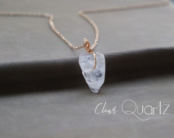 Raw Quartz Crystal Necklace - Raw Quartz Necklace - Raw Clear Quartz Necklace - Raw Quartz Wire Wrapped Pendant Necklace - Gift For Her