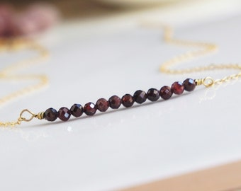 Delicate Garnet Necklace - January Birthstone - Bridesmaid Gift - Gemstone Bar Necklace - Layering Necklace - Gem Bar Necklace - Minimalist