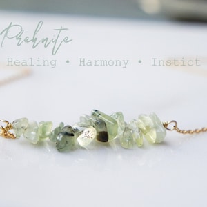 Prehnite Necklace - Raw Crystal Necklace - Raw Prehnite Crystal Necklace - Prehnite Beaded Bar Necklace - Genuine Gemstone Jewelry - For Her