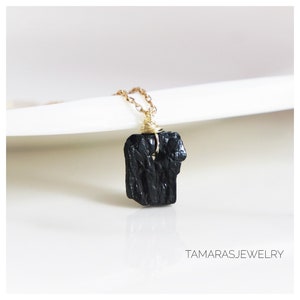 Raw Black Tourmaline Necklace - Black Tourmaline Warrior Protection Necklace - Raw Crystal Necklace - Natural Black Tourmaline Necklace