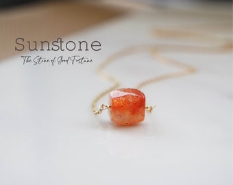 Sunstone Necklace - Dainty Sunstone Gemstone Necklace - Oregon Sunstone Necklace - Orange Stone Necklace - Sunstone Pendant - Gift For Her