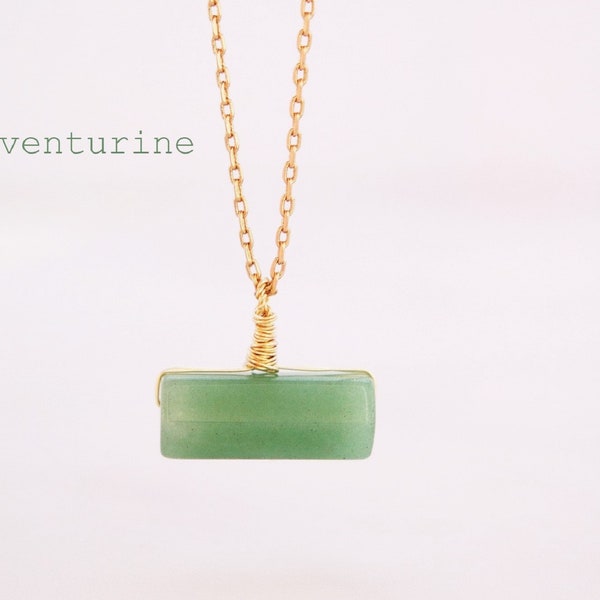 Green Aventurine Necklace - Crystal Point Necklace - Aventurine Pendant - Horizontal Crystal Necklace - Wire Wrapped Crystal Drop Necklace