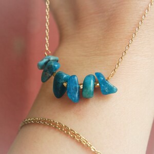 Raw Apatite Crystal Necklace - Dainty Raw Gemstone Necklace - Blue Apatite Pendant - Rough Apatite Crystal Bar Necklace - Gift For Her Boho