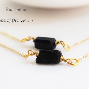 Raw Black Tourmaline Necklace: Sterling Silver or Gold Plated Chain
