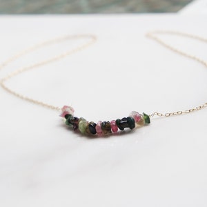 Raw Multi-Color Tourmaline Bar Necklace - Raw Watermelon Tourmaline Necklace - October Birthstone - Raw Crystal Bar Necklace - Gift For Her