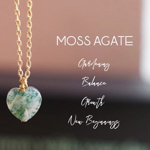 Moss Agate Heart Necklace - Minimalist Dainty Heart Necklace - Heart Pendant - Nature Inspired Necklace - Agate Jewelry - Gift For Her