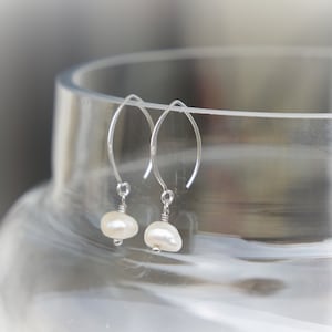 Freshwater Pearl Earrings - Open Hoop Earrings - Bridal Jewelry - Organic Pearl Hoop Earrings - Dangling Pearl Earrings - Gift For Daughter