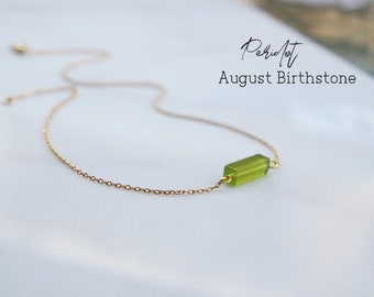 Collar de peridoto - Collar de piedra de nacimiento de agosto - Collar de gargantilla de peridoto - Collar mínimo - Collar de peridoto de oro - Collar delicado - Regalos