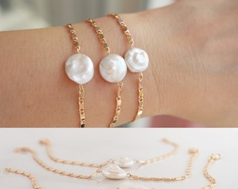 Natural Coin Pearl Bracelet - Single Pearl Bracelet - Rose Gold Bridal Bracelet - Layering Bracelet - Minimalist Bracelet - Gift For Her