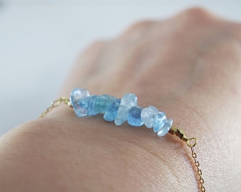 Raw Aquamarine Bracelet - March Birthstone - Aquamarine Crystal Birthstone Bracelet - Adjustable Bracelet - Gift For Her - Friendship - Gift