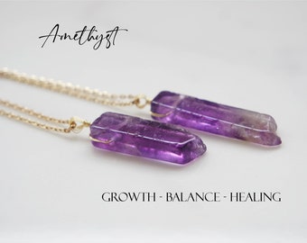 Gold Amethyst Necklace - Raw Amethyst Crystal Necklace - Amethyst Crystal Point Pendant - Raw Amethyst Healing Crystal Necklace - For Her