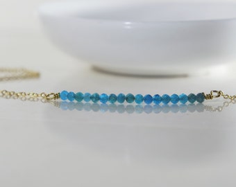 Apatite Necklace - December Birthstone Necklace - Healing Crystal Necklace - Neon Blue Gemstone Necklace - Blue Apatite Necklace - For Her