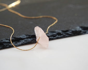 Raw Rose Quartz Necklace - Heart Chakra - Natural Stone Pendant - Rough Rose Quartz Gemstone - Pink Necklace - Healing Stone Gift - For Her