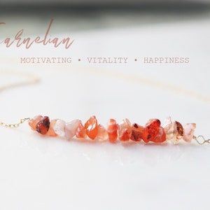 Raw Carnelian Crystal Necklace: Gold or Silver Plated Chain
