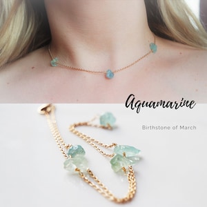 Raw Aquamarine Crystal Necklace - Raw Aquamarine Choker Necklace - Aquamarine Necklace - March Birthstone Necklace - Raw Crystal Necklace