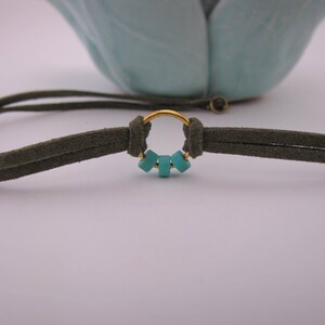 Khaki Suede Choker/Circle Choker/Choker Necklace/Turquoise Beaded Thin Choker/O Ring Delicate Choker/Dainty Leather Choker/Boho Jewelry