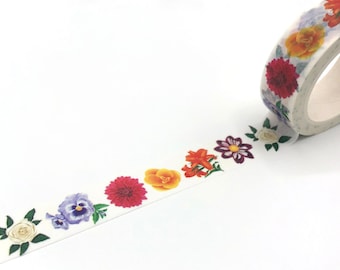 Flower Washi Tape / Flower Planner Tape / Decorative Gardening Washi / Spring Gift Wrapping / Scrapbook Crafting Tape