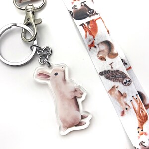 Rabbit Keychain / Bunny Keyring / Woodland Rabbit Acrylic Charm / Forest Animal Gift / Double-Sided Charm